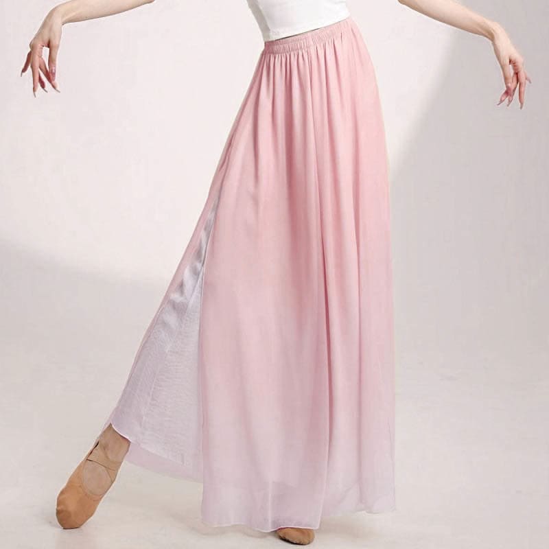 Gradient Color Chiffon Flowy Split Wide Leg Pants - Pink / M