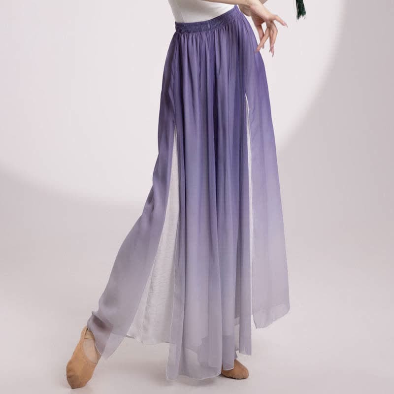 Gradient Color Chiffon Flowy Split Wide Leg Pants - Purple