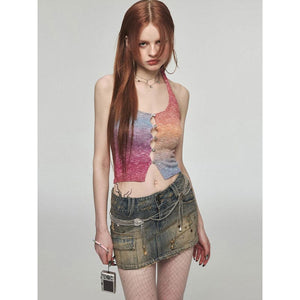 Gradient Colorful Knit Halter Top - Tops