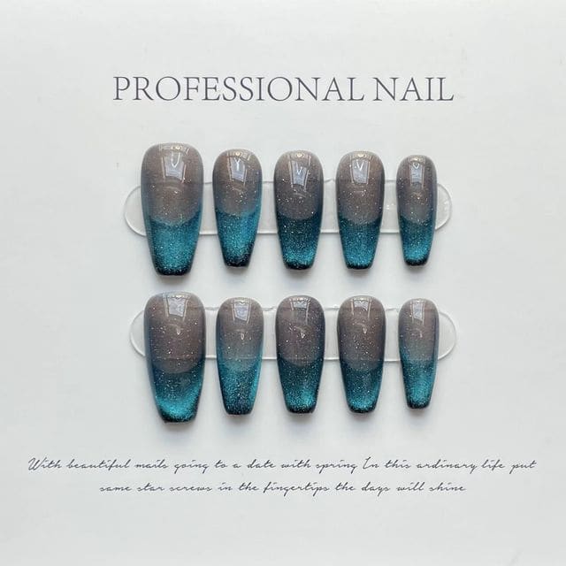 Gradient Faux Nail Tips - 473 - Blue & Gray / XS