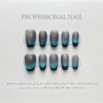 Gradient Faux Nail Tips - 501 - Blue & Gray / XS