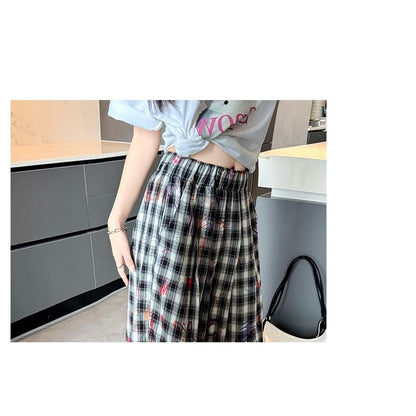 Graffiti Plaid High Rise Wide Leg Pants