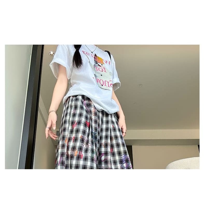 Graffiti Plaid High Rise Wide Leg Pants