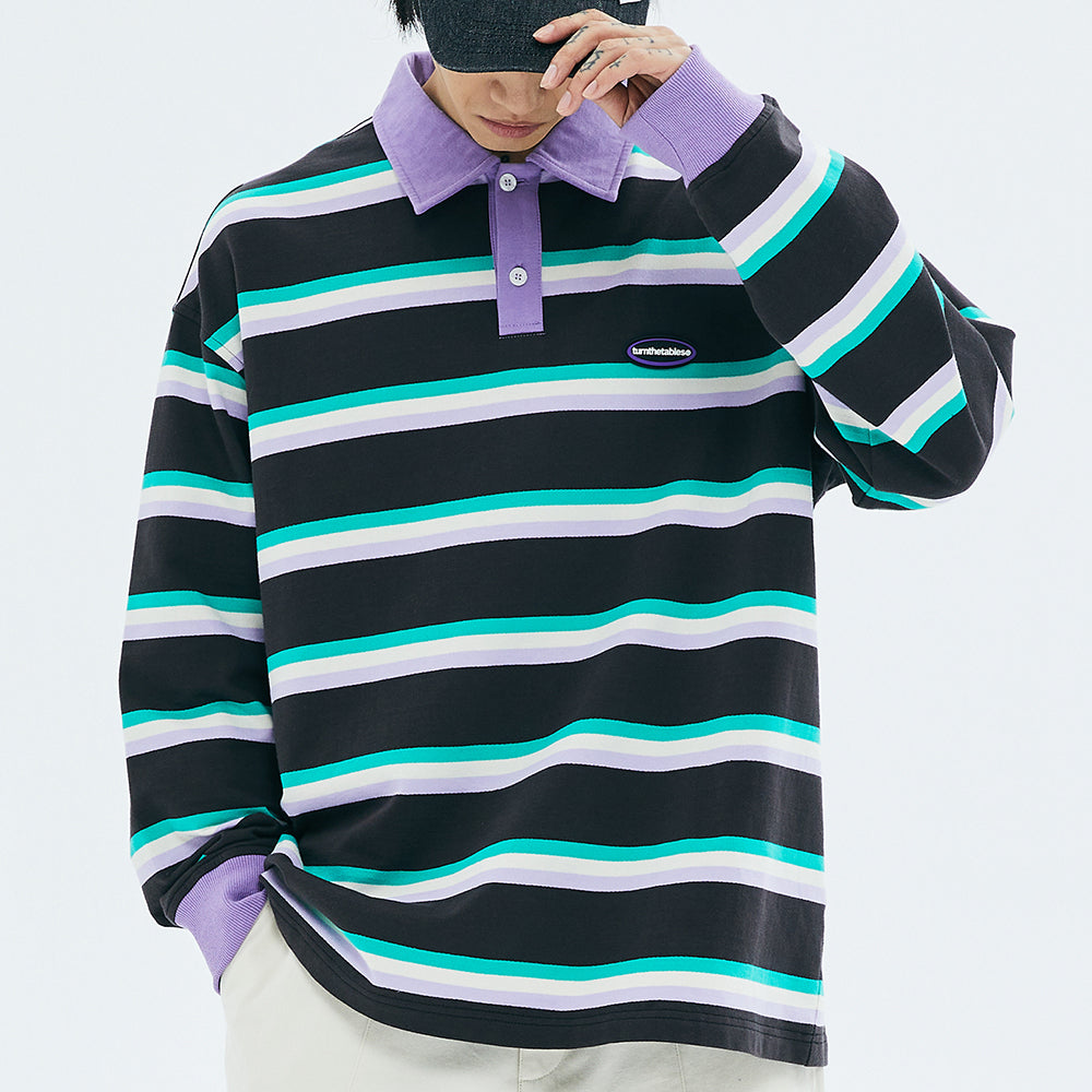 grape mint stripe rugby polo shirt boogzel clothing
