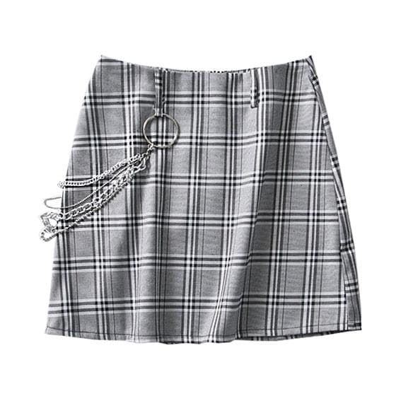 Gray Plaid Chain Skirt - Skirt