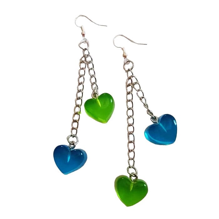 Green Blue Heart Earrings - Standart / Green/blue - earrings