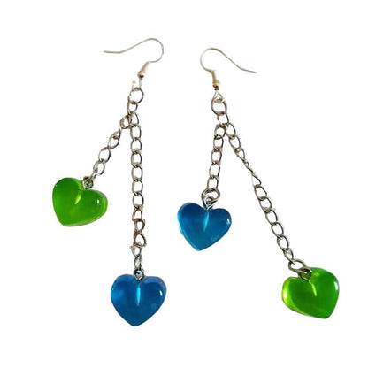 Green Blue Heart Earrings - Standart / Green/blue - earrings