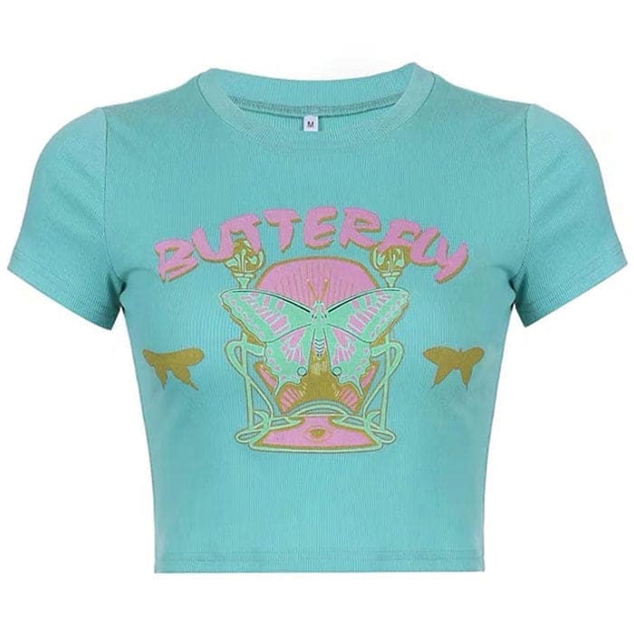 Green Butterfly Crop Top - Tops