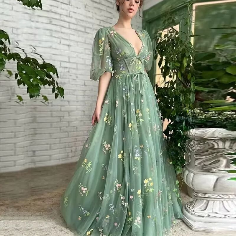 Green Embroidery Lace Fairy Dresses - 2