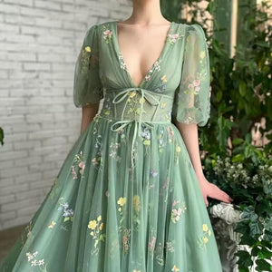 Green Embroidery Lace Fairy Dresses