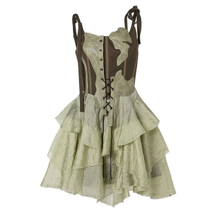 Green Fairy Mini Dress - S / Green/brown - Dresses