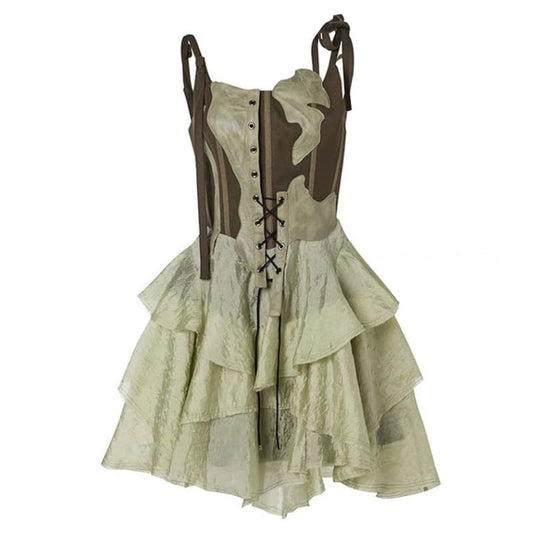 Green Fairy Mini Dress - S / Green/brown - Dresses