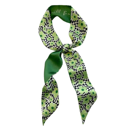 Green Floral Satin Scarf - Other