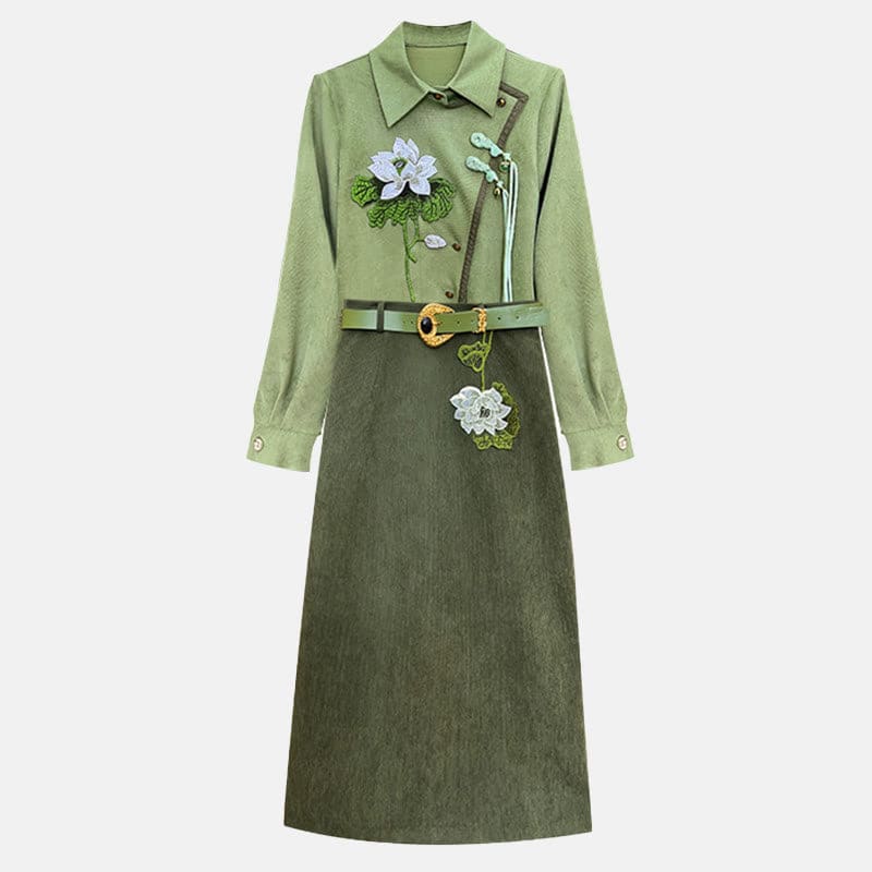 Green Flower Tassel Shirt Blossom Print Skirt Set - Set / S