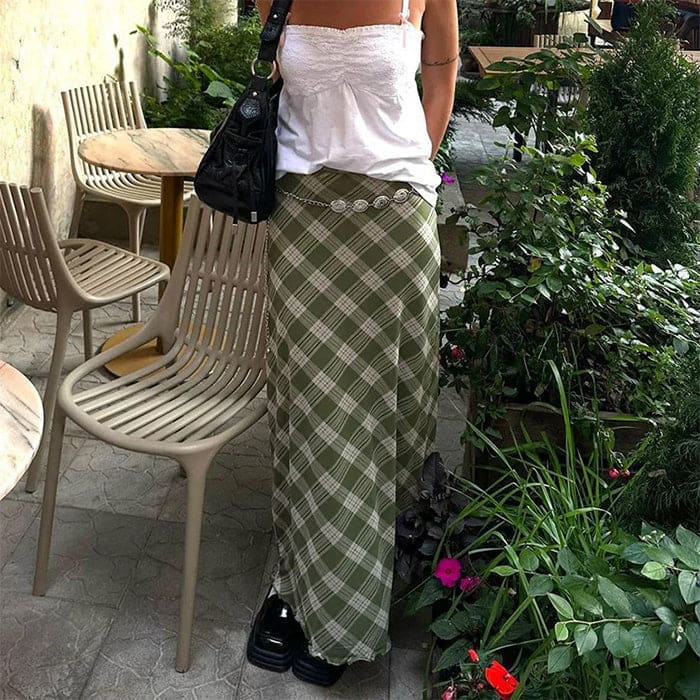 Green Plaid Maxi Skirt - Skirt