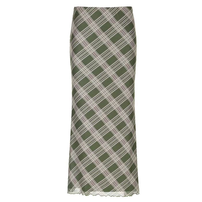 Green Plaid Maxi Skirt - S / Green - Skirt