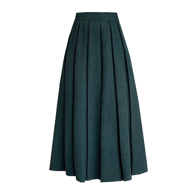 Green Plaid Vest Chiffon Shirt Pleated Skirt Set - Skirt / S