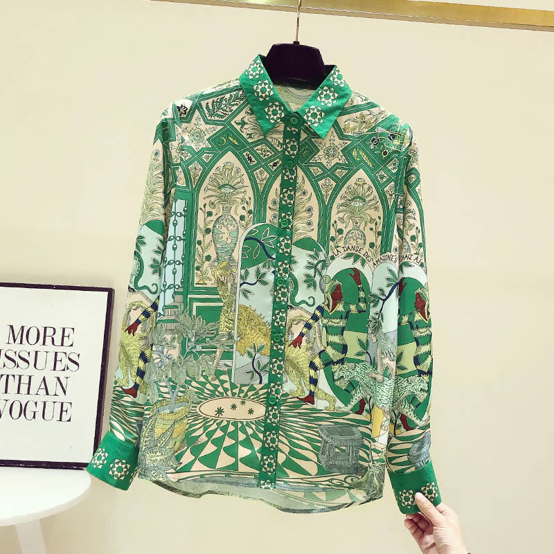 Green Vintage Long Sleeve Shirt - Green / M