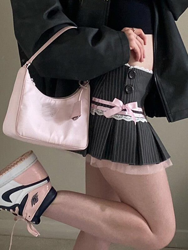 Grey Bow Lace Skirt - mini skirts