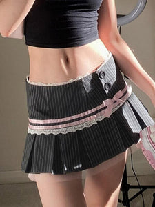 Grey Bow Lace Skirt - mini skirts
