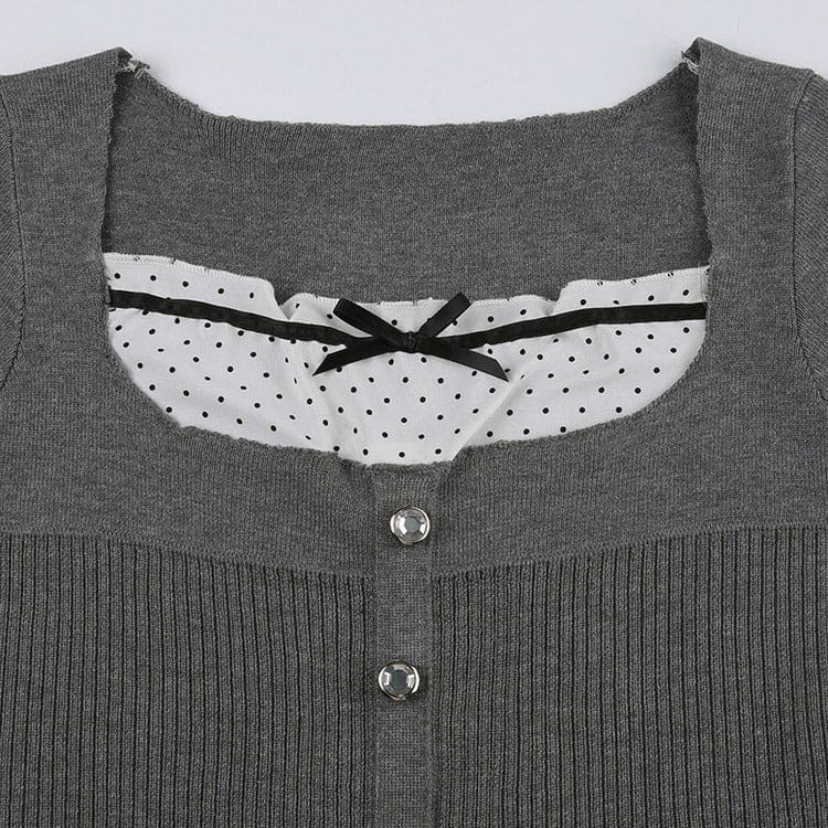 Grey Dot Rib Top - Tops