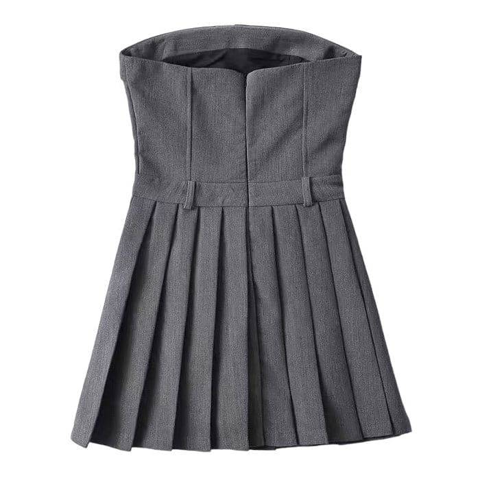 Grey Pleated Mini Dress - Dresses