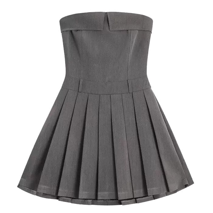 Grey Pleated Mini Dress - S / Grey - Dresses