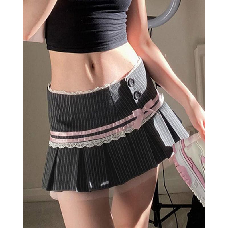 Grey Striped Micro-Mini Skirt - Skirt