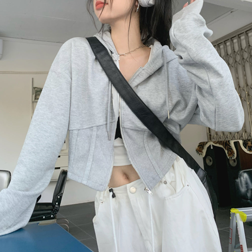 Hoodie Basic Detail Corset Zip Up