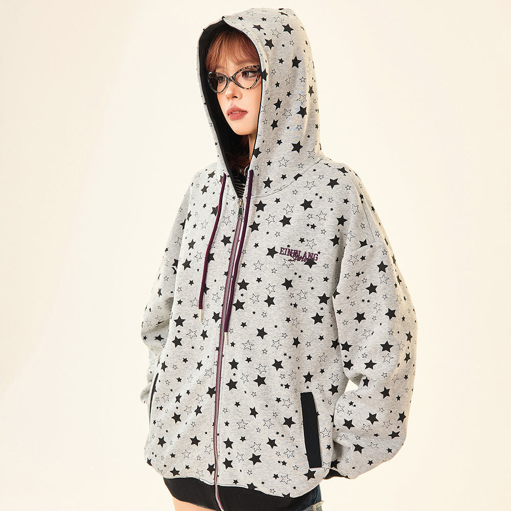 grey star print zip up hoodie boogzel clothing