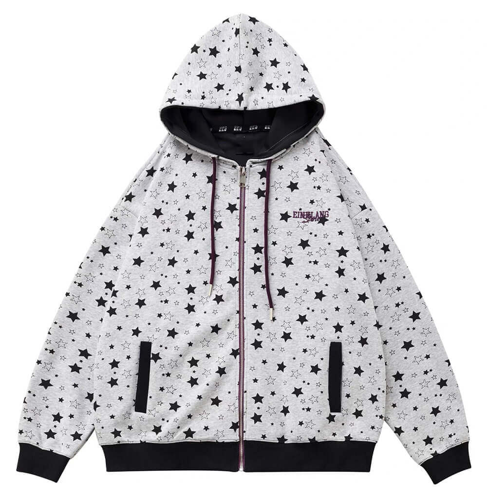 grey star print zip up hoodie boogzel clothing