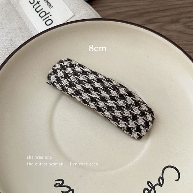 Hair Clip / Set - 1 Pc - Houndstooth - Black & White