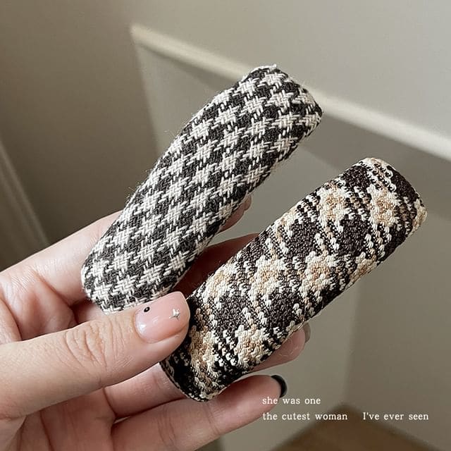 Hair Clip / Set - Set of 2 - Houndstooth & Argyle - Black &