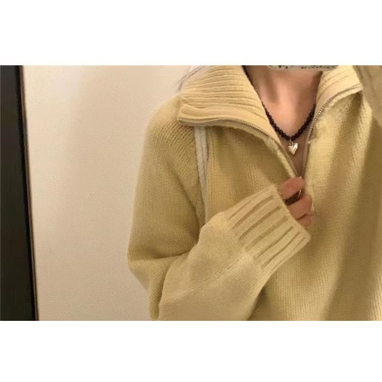 Half-Zip Stand-Collar Knit Sweater in 5 Colors