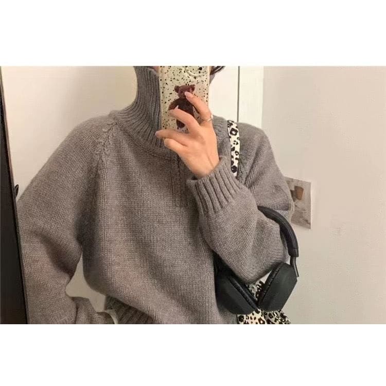 Half-Zip Stand-Collar Knit Sweater in 5 Colors