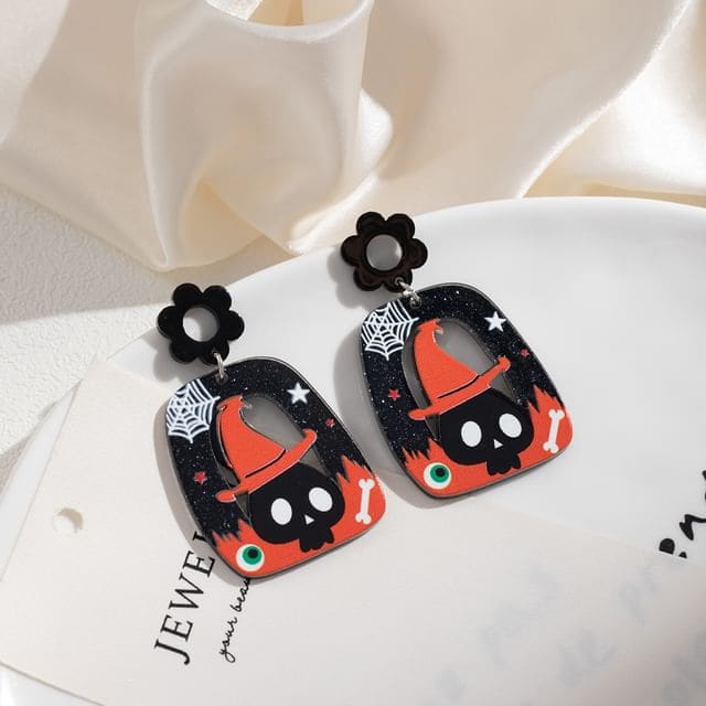 Halloween Acrylic Drop Earring - 1 Pair - E6354 - Black &