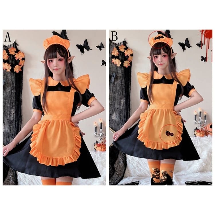 Halloween Black and Orange Pumpkin Maid Dress Costume