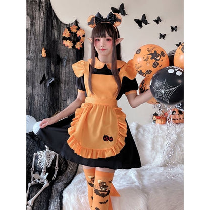 Halloween Black and Orange Pumpkin Maid Dress Costume