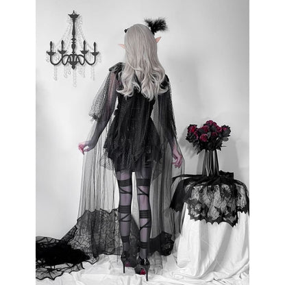 Halloween Black Dark Goth Dress Lace Costume