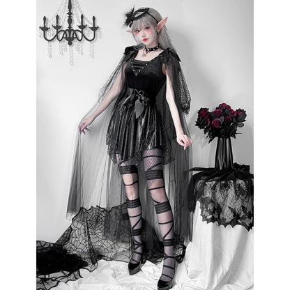 Halloween Black Dark Goth Dress Lace Costume