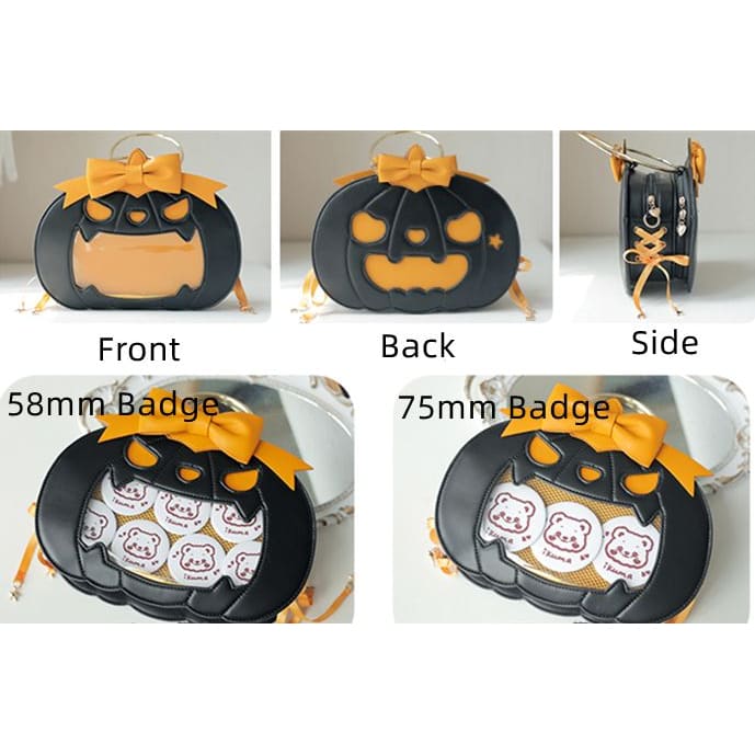 Halloween Black Pumpkin with Bow Tote Bag - Black / Free