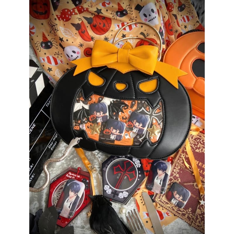 Halloween Black Pumpkin with Bow Tote Bag - Black / Free