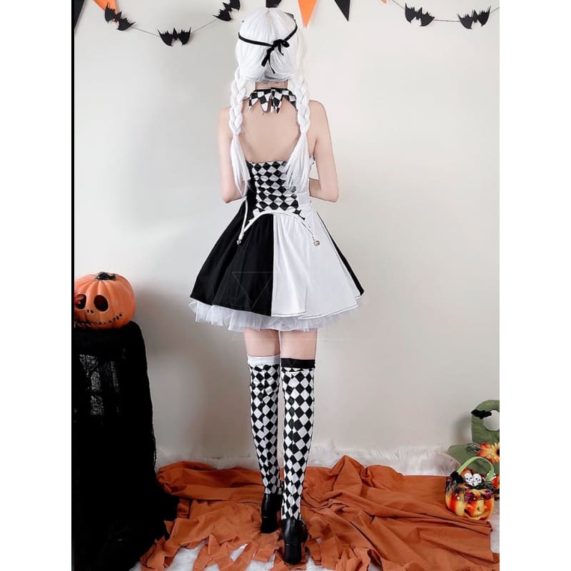 Halloween Black White Clown Costume Top and Skirt