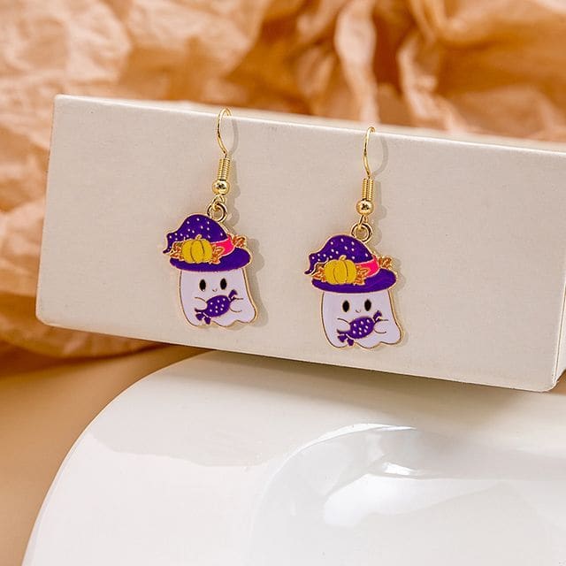 Halloween Cartoon Drop Earring - 1 Pair - E2081-13 - Purple