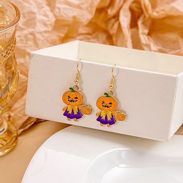 Halloween Cartoon Drop Earring - 1 Pair - E4569-1 - Orange