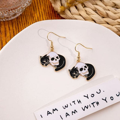 Halloween Cat Drop Earring - 1 Pair - E5864-2 - Black &