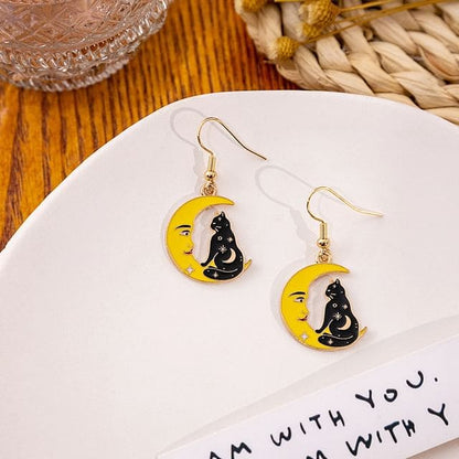 Halloween Cat Drop Earring - 1 Pair - E5864-5 - Black &