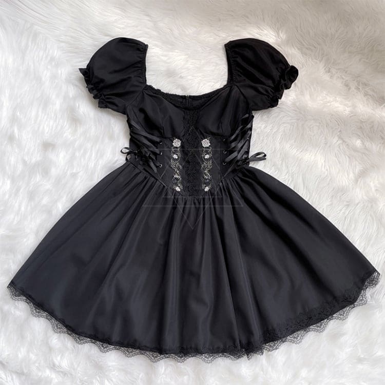 Halloween Dark Black Puff Sleeves Dress Costume