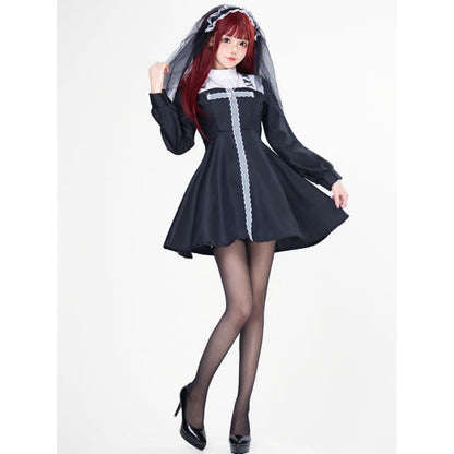 Halloween Gothic Nun Elegant Dress Costume