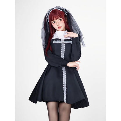 Halloween Gothic Nun Elegant Dress Costume